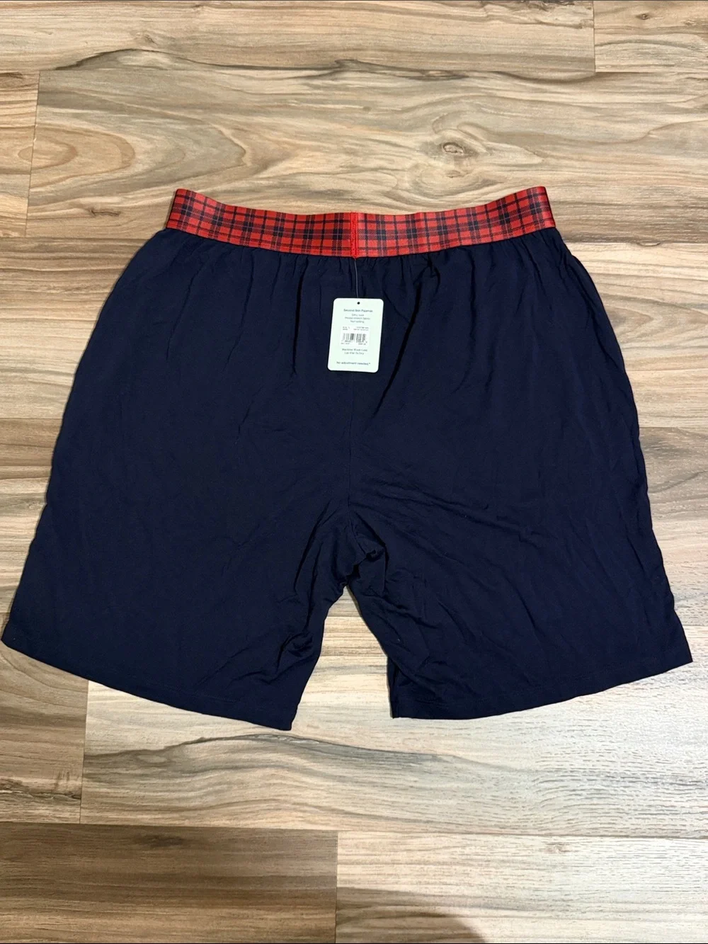 Tommy John Short L Second Skin Pajama Navy Blue Red Plaid Waistband Stretch NWT
